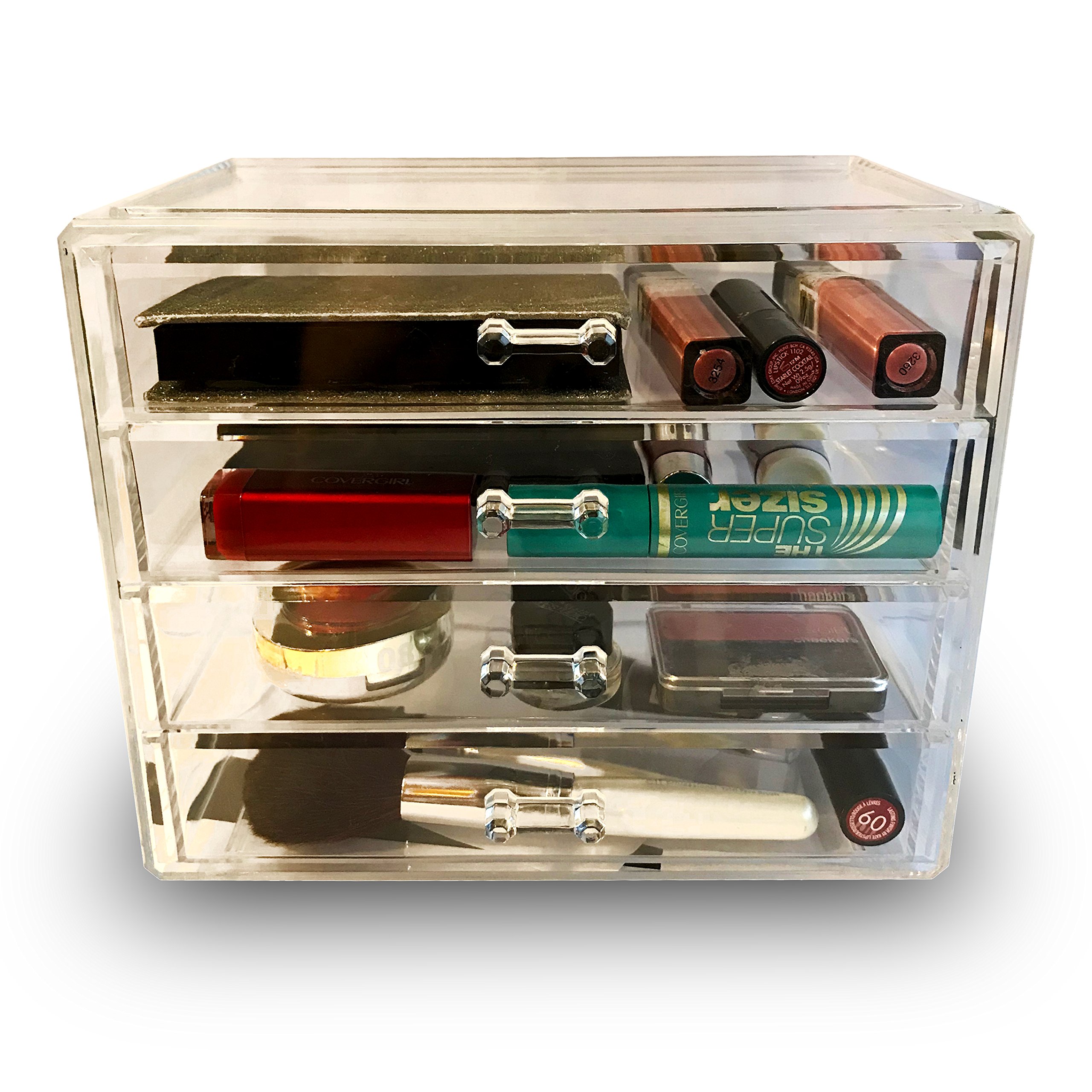 Exclusive Products Space Saving Cosmetics Makeup and Jewelry Big Storage Case Display - Stylish Vanity, Bathroom Case (4 Large Drawers, Acrylic)