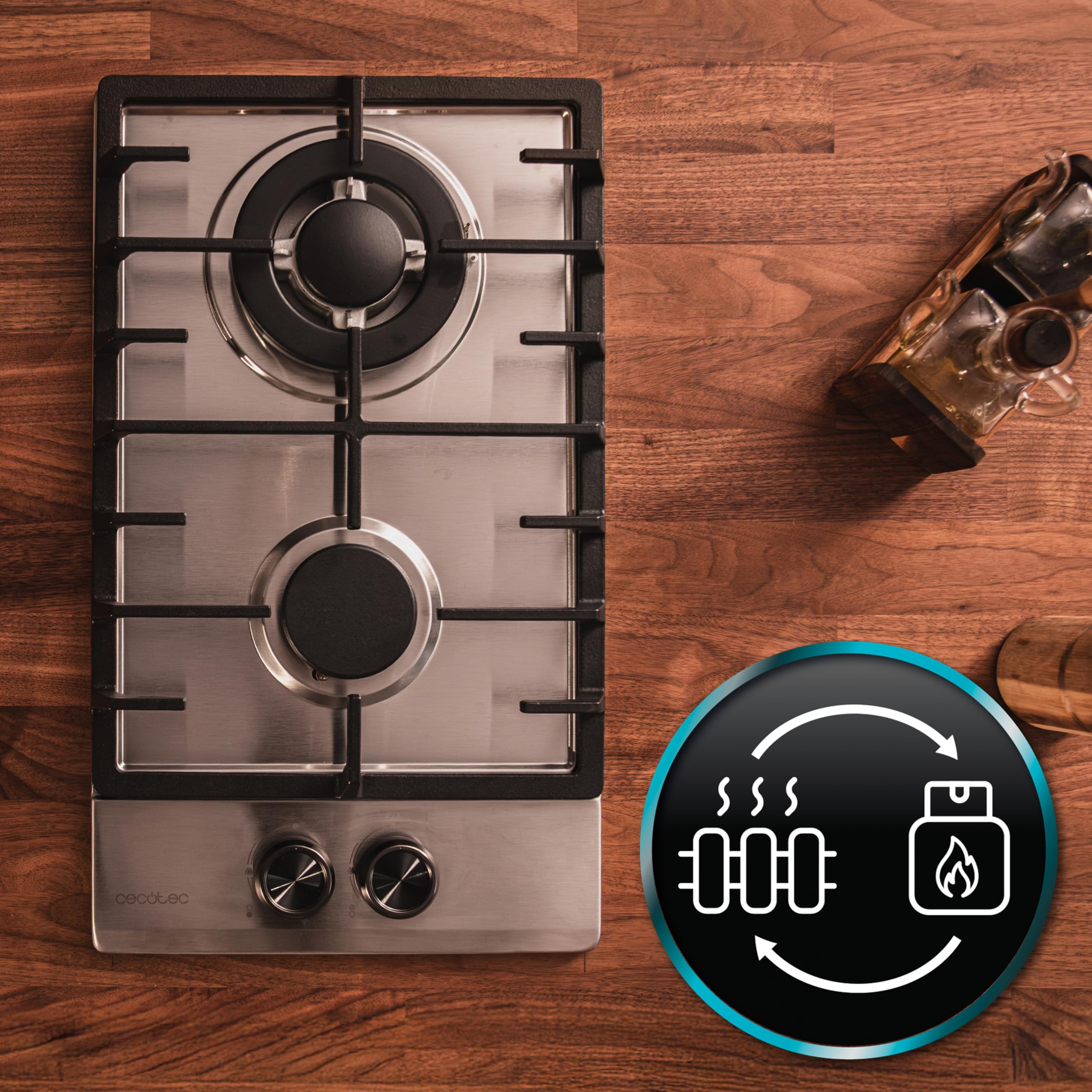 Cecotec Placa de Gas Butano y preparada para Gas Natural 2 Fuegos Bolero Squad G 2200F Inox. 5250W, Acero Inox, Parrillas Completas Hierro Fundido, Quemador WOK Triple Corona, Encendido Eléctrico — view 10