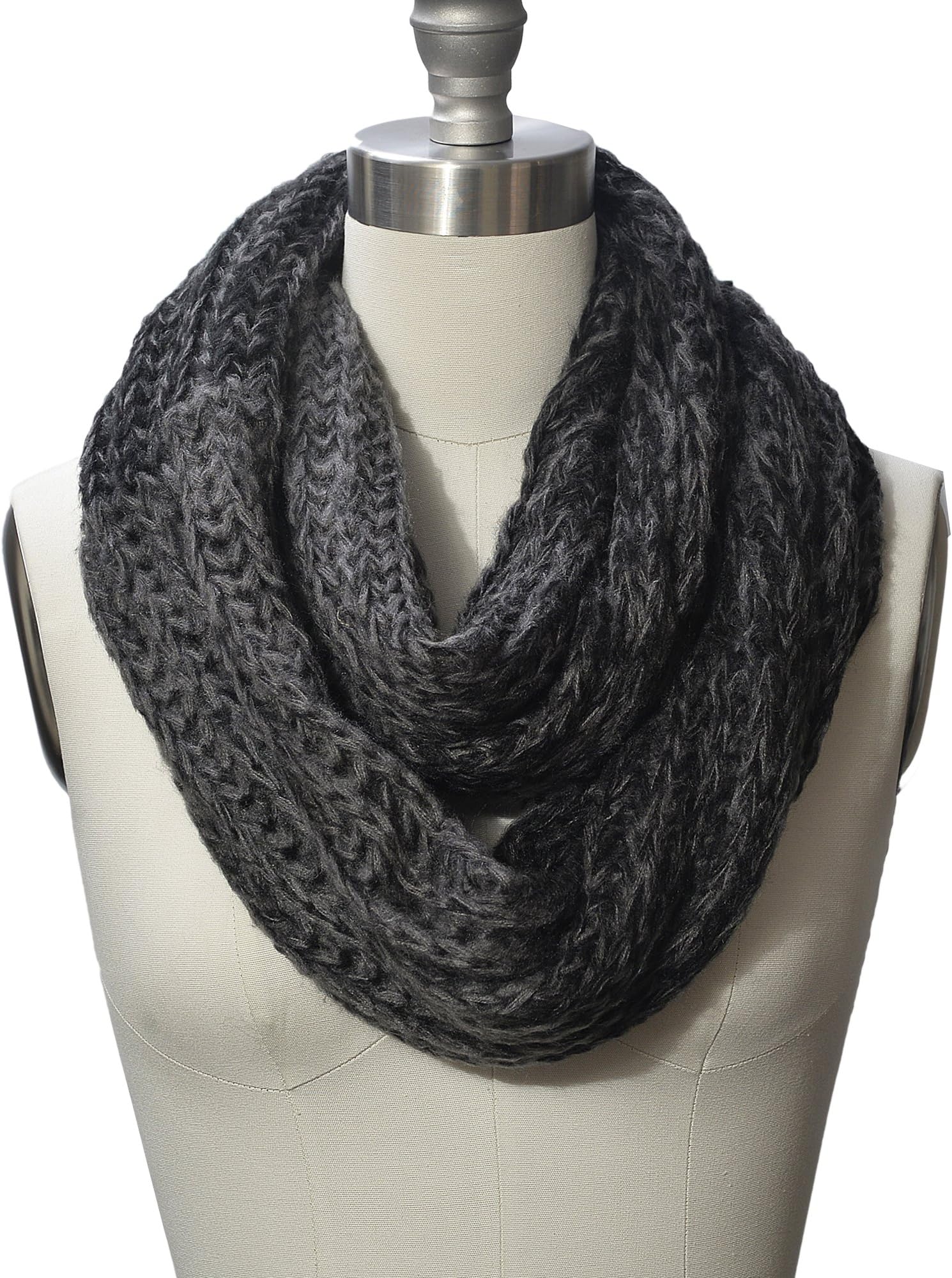 HUE21 Women's Warm and Hearty Black Grey Two Tone Knit Scarf