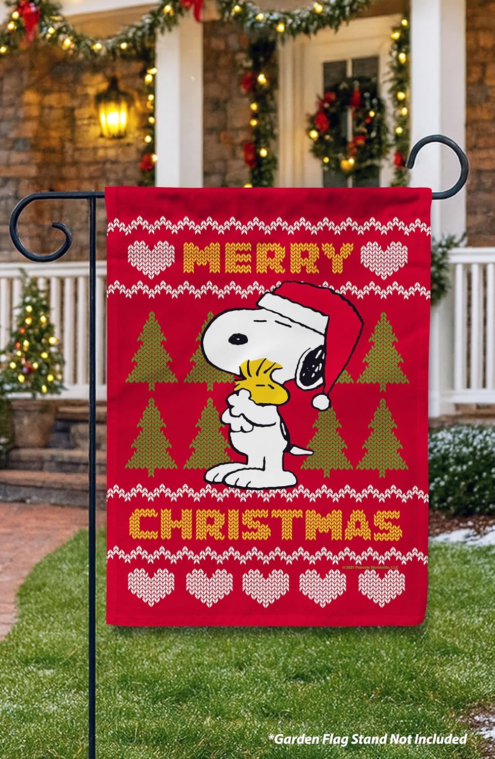Flagology, PEANUTS Snoopy Christmas Garden Flag 12" x 18", Officially Licensed PEANUTS, Outdoor Holiday Flag