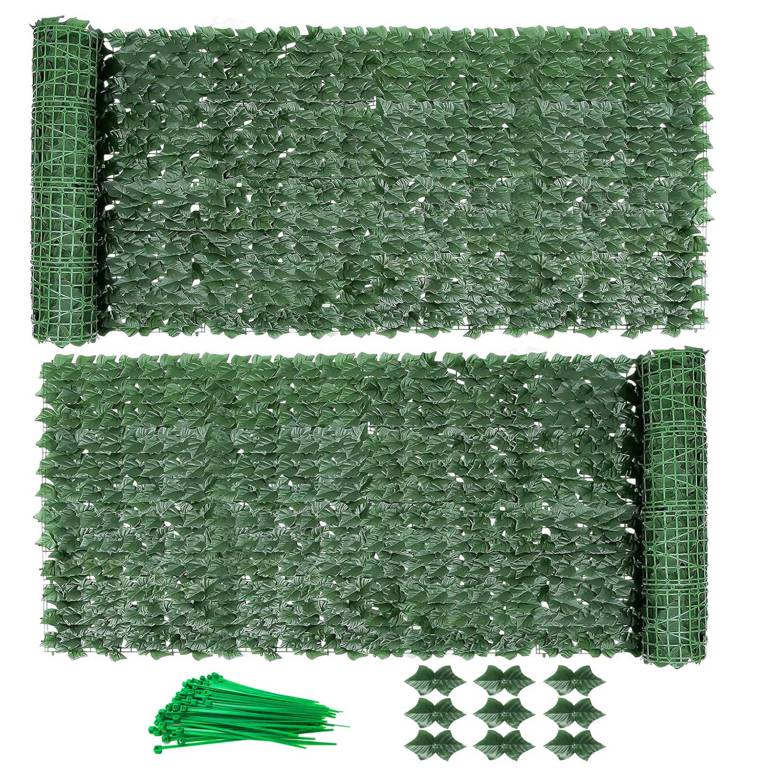 SUNJULY Artificial Ivy Privacy Fence Screen, Expandable Artificial Hedges Fence and Faux Ivy, Garden Privacy Screening Wall Panel Vine Leaf Decoration, UV Resistant (1M*3M) (2PCS)