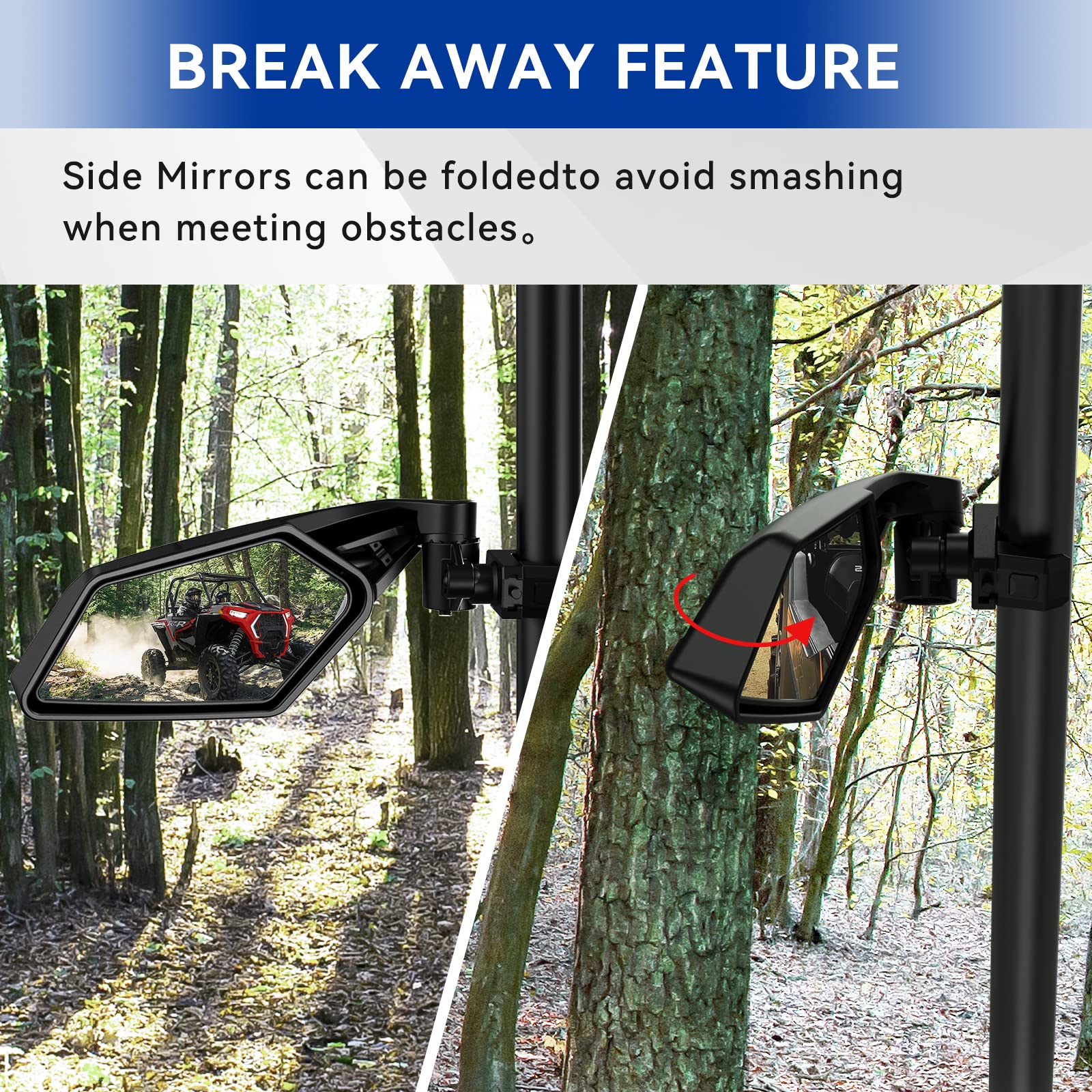 UTV Side Mirrors, TXZSXS RZR Adjustable Side Mirrors with 1.5�-2� Roll Bar Compatible with Polars RZR 1000, Can Am Maverick, Kawasaki Mule, Arctic Cat, Wildcat, Pioneer, Rhino, Yamaha YXZ