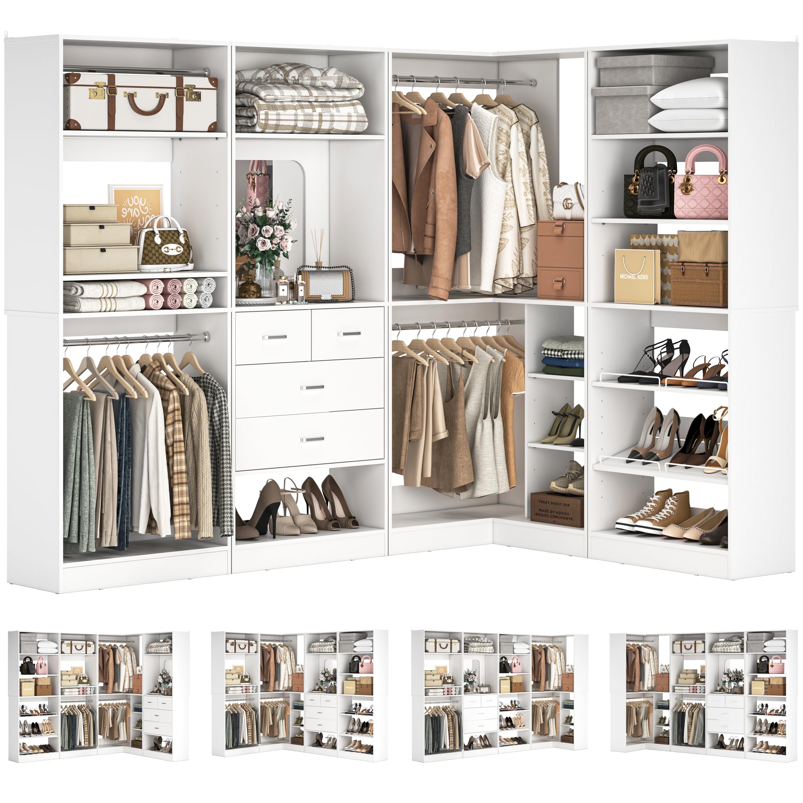 Amazon.com: Unikito 110 Inch Closet System with 4 Drawers, 4