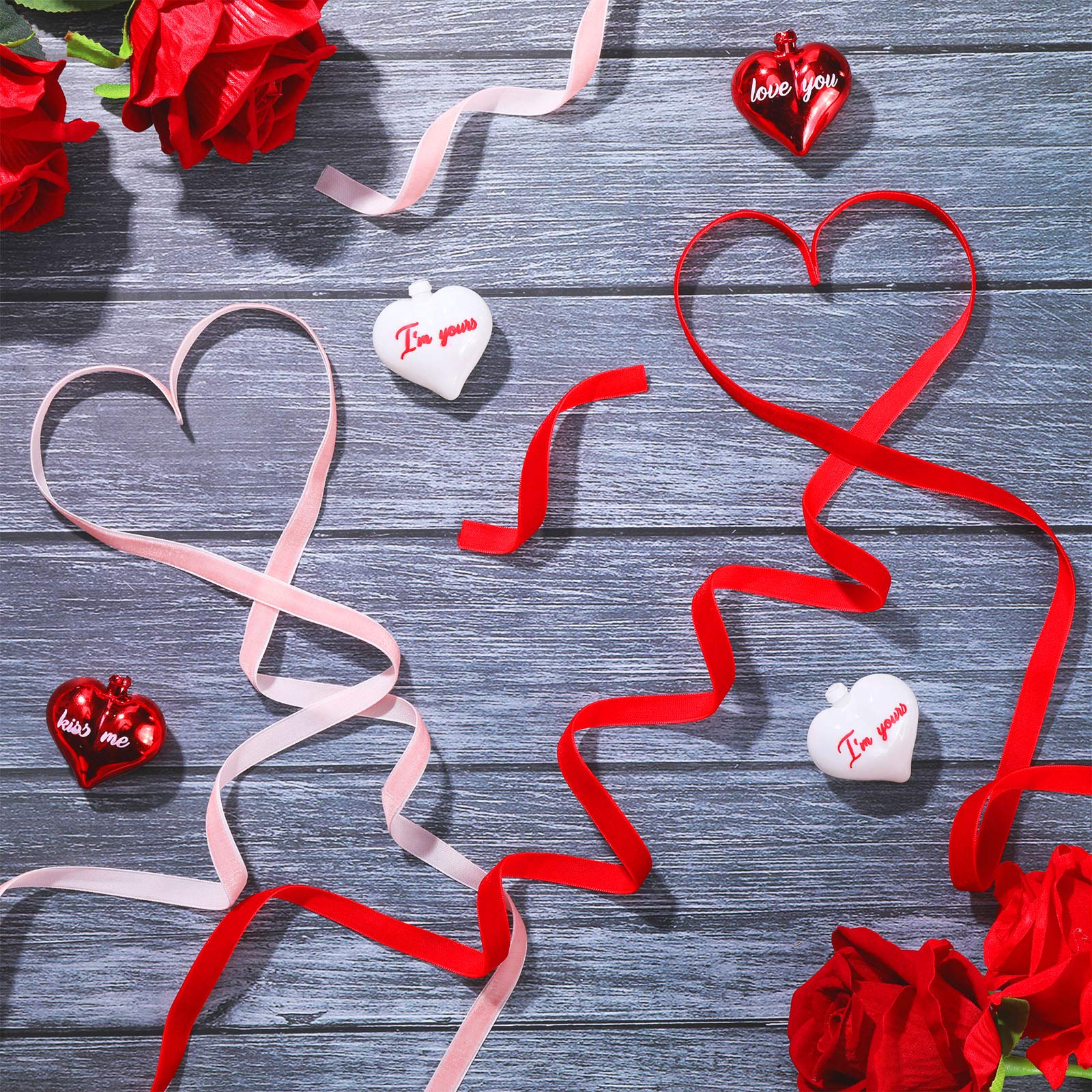 2 Rollen Valentinstag Samtband 3/8 Zoll x 25 Yard Einseitig Breites Einfarbiges Samtband für Valentinstag Basteln Verpackung Hochzeit DIY Dekoration Geschenke, Rot, Rosa