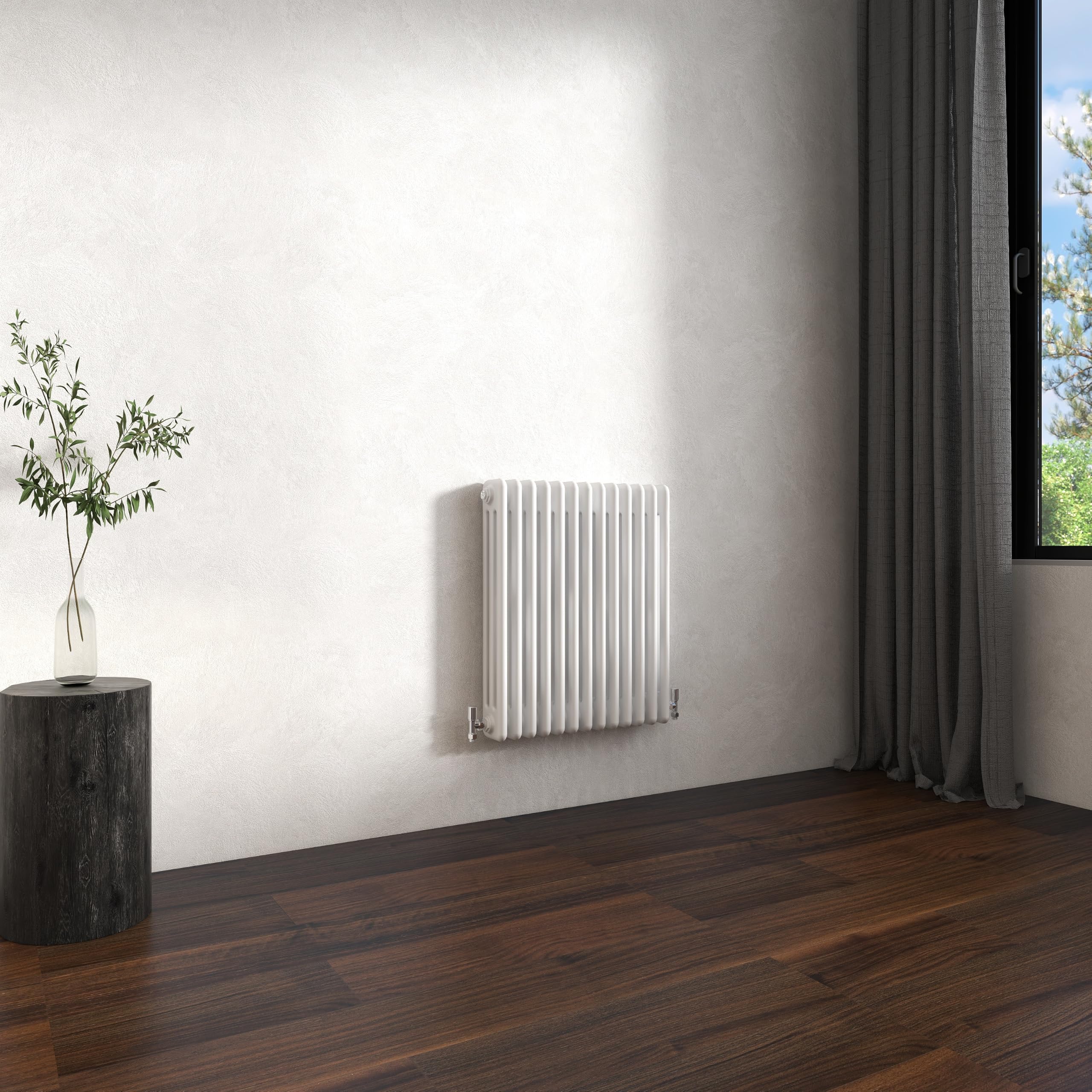 Traditional 3 Column Cast Iron Radiator 600x605mm Horizontal Gloss White