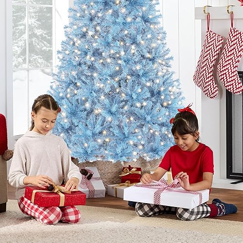 Miniatura 5 de Best Choice Products Árbol de Navidad azul bebé preiluminado de 6 pies, decoración navideña artificial completa con 947 puntas de rama, 250 luces