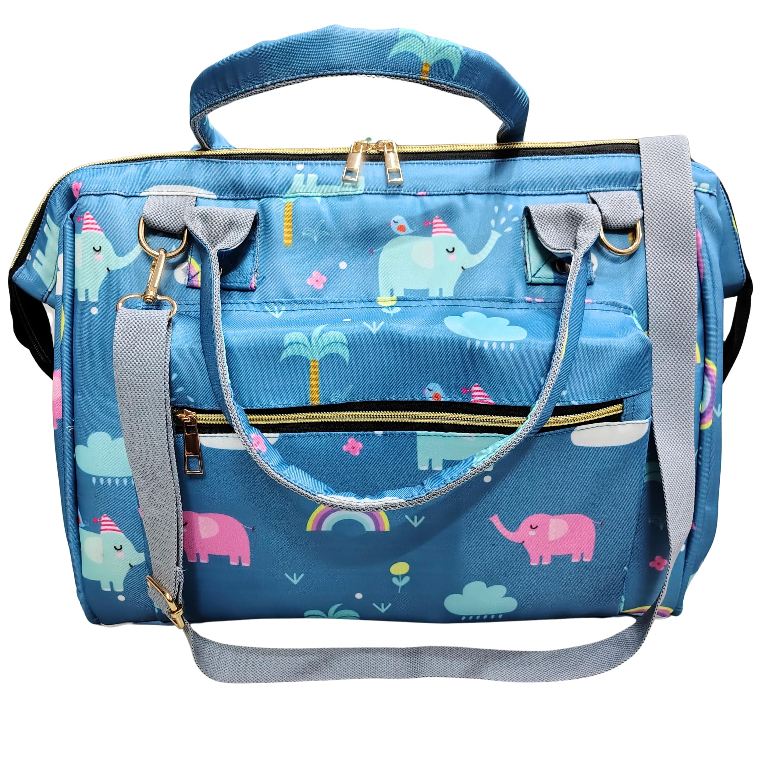 Tip 'n' Top Baby Diaper Handbag 3-in-1 Carrying Styles with Insulated Bottle Pockets Diaper Handbag Maternity Hospital Bag (Blue- Elephant Printed)-image-35