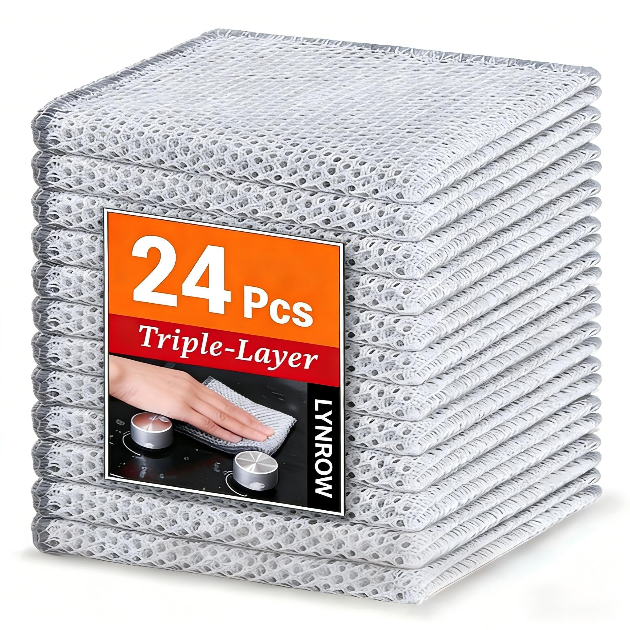 LYNROW 24 Pack Multipurpose Non Scratch Wire Dishcloth, Reusable Wire Dishwashing Rag, Wet and Dry Metal Dishcloths for Kitchen Cleaning, Sinks, Dishes, Stoves (20 x 20 cm)