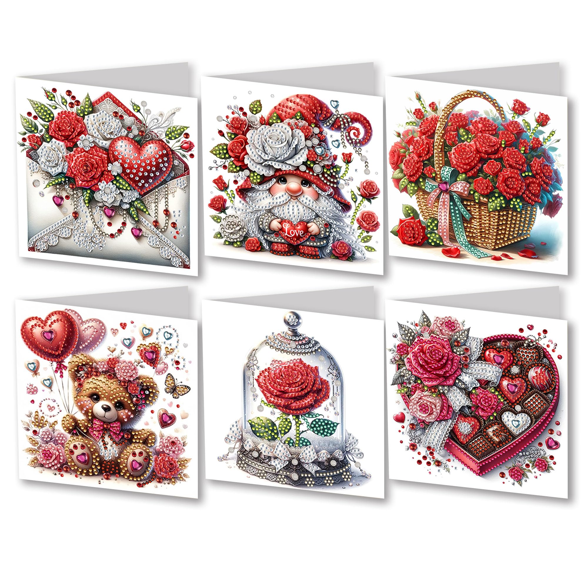 JJFox 6 Pack DIY 5D Diamond Painting Greeting Card Kits - Special Shaped Rhinestone Art Cards For Birthdays, Thank You, Gifts