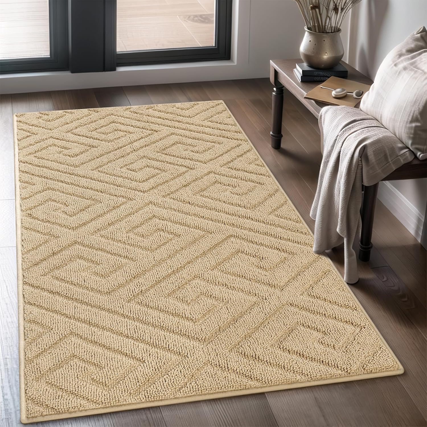 AROGAN Washable Indoor Door Mat Entrance, Low Profile Entry Rugs for Inside House Rubber Backing, Absorbent Muddy Shoe Dirt Doormat for Enterway, Floor Front Back Door(36x60 inches, Beige)