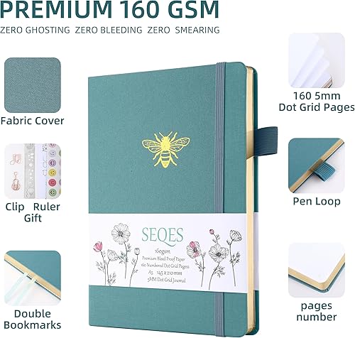 Miniatura 48 de A5 Bullet Dotted Journal Notebook 160gsm Thick Bleedproof Paper, Lay Flat Binding, 160 Numbered Pages Hard Cover Dot Grid Notebook/Bullet