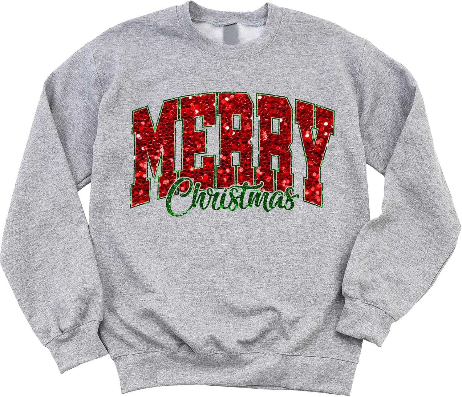 Olive Loves Apple Merry Christmas Sweatshirt for Women Teens and Girls Faux Glitter Holiday Sweater