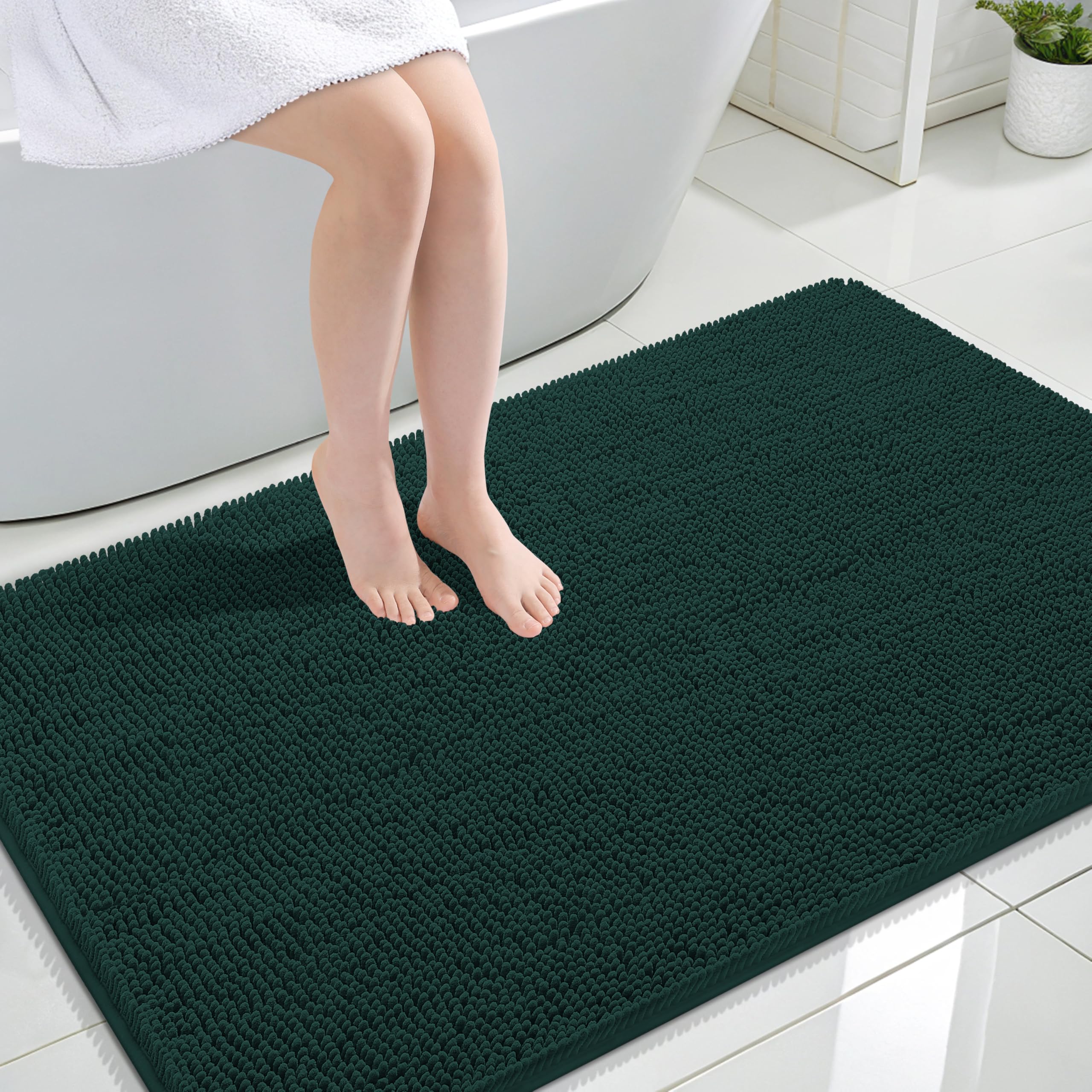 OLANLY Large Bathroom Rugs 44x32, Extra Soft Absorbent Chenille Bath Rugs | Blackish Green, Quick-Drying Rubber Backing, Washable Bath Mat for Bathroom Floor, Tub and Shower, Home Decor Accessories
