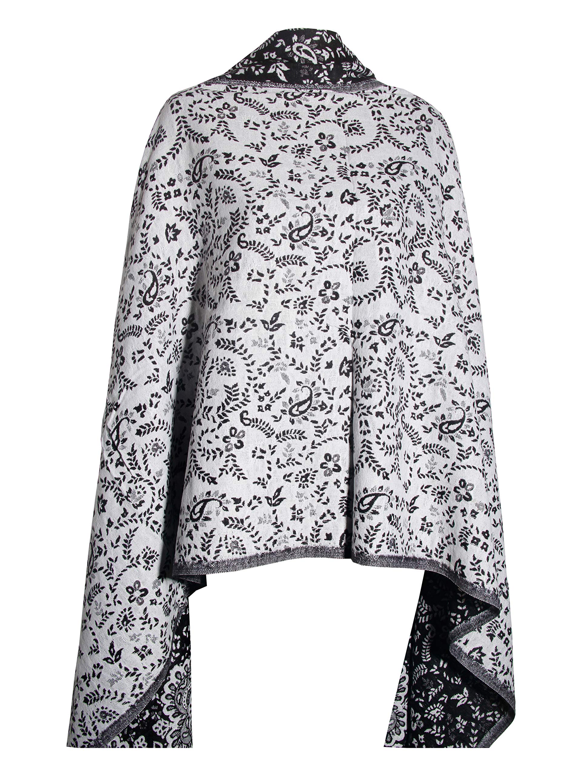 Winterschal, handgefertigt, luxuriös, mit Blumenmuster, Schwarz / Weiß