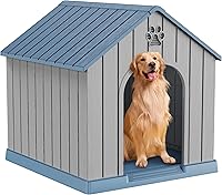 DRATO Large Waterproof Dog House Indoor Outdoor - Elevated Floor, Hidden Vents, Easy Assembly for Small to Large Dogs (Blue, 38.62x36.26x38.07")