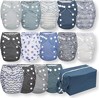 Nora's Nursery Newborn All-in-One Cloth Diaper 14-Pack with Diaper Pod for Clean Diaper Storage - Waterproof