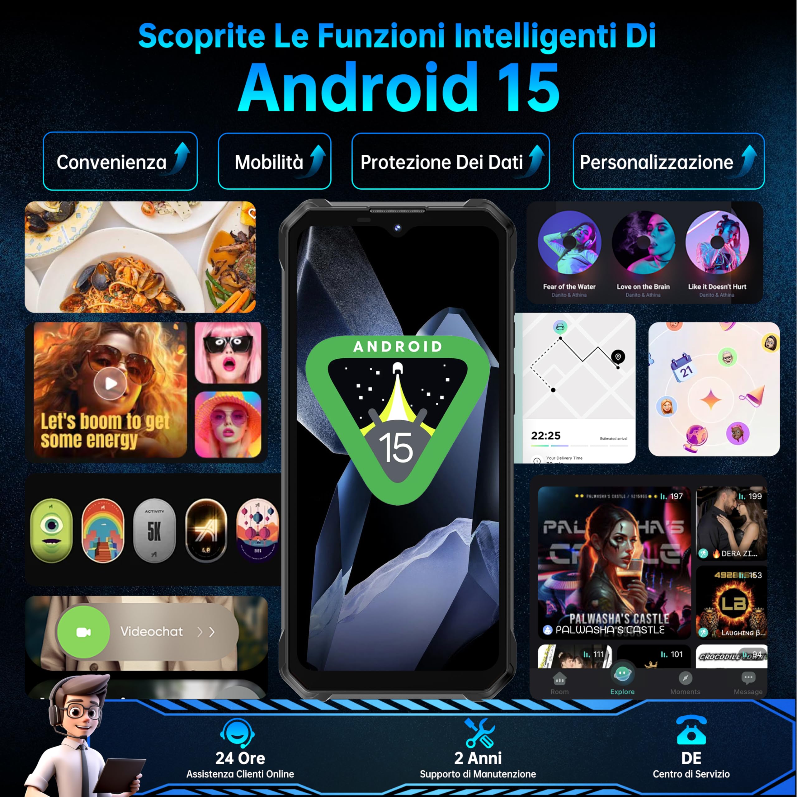 OUKITEL WP53 PRO Rugged Smartphone, 900LM Luce Campeggio - Android 15 128dB Altoparlante, 24GB+256GB Telefono Indistruttibile - 11000mAh 50MP +8MP 6.52" HD Rugged Phone IP68/IP69K/NFC/BT5.0/OTG/GPS