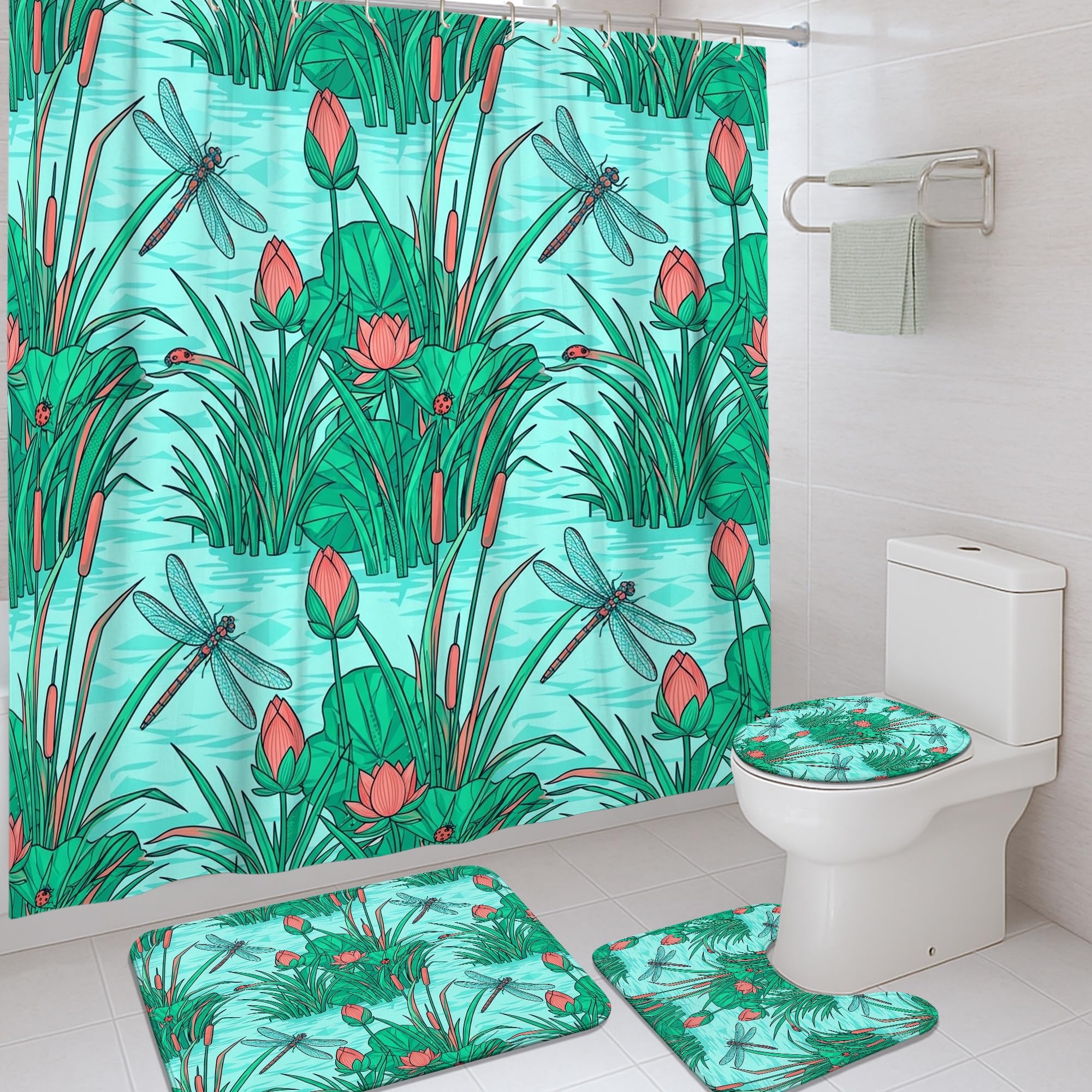 Rideau de douche libellule en tissu bleu sarcelle 183x183 cm