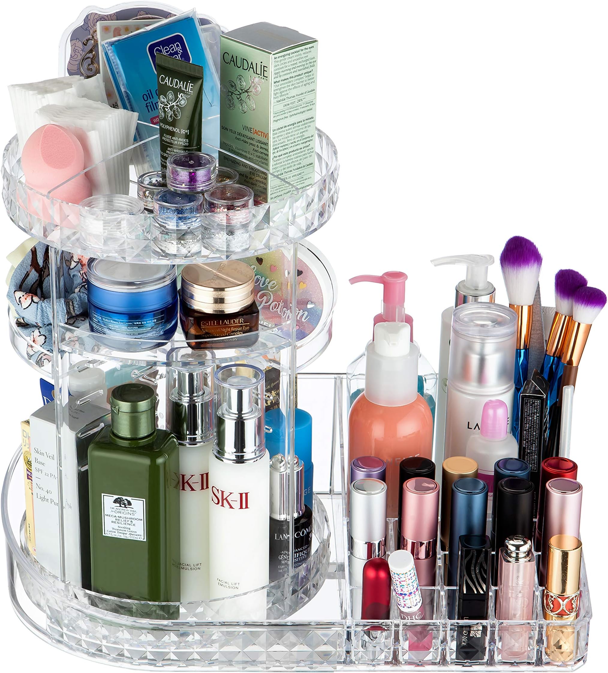 OBOR Large Capacity Cosmetic Organizer - Makeup Storage 360 Degree Rotating Adjustable Cosmetics Makeup Brushes Lipsticks Perfumes Clear Display Box for Dressing Table, Bedroom, Bathroom