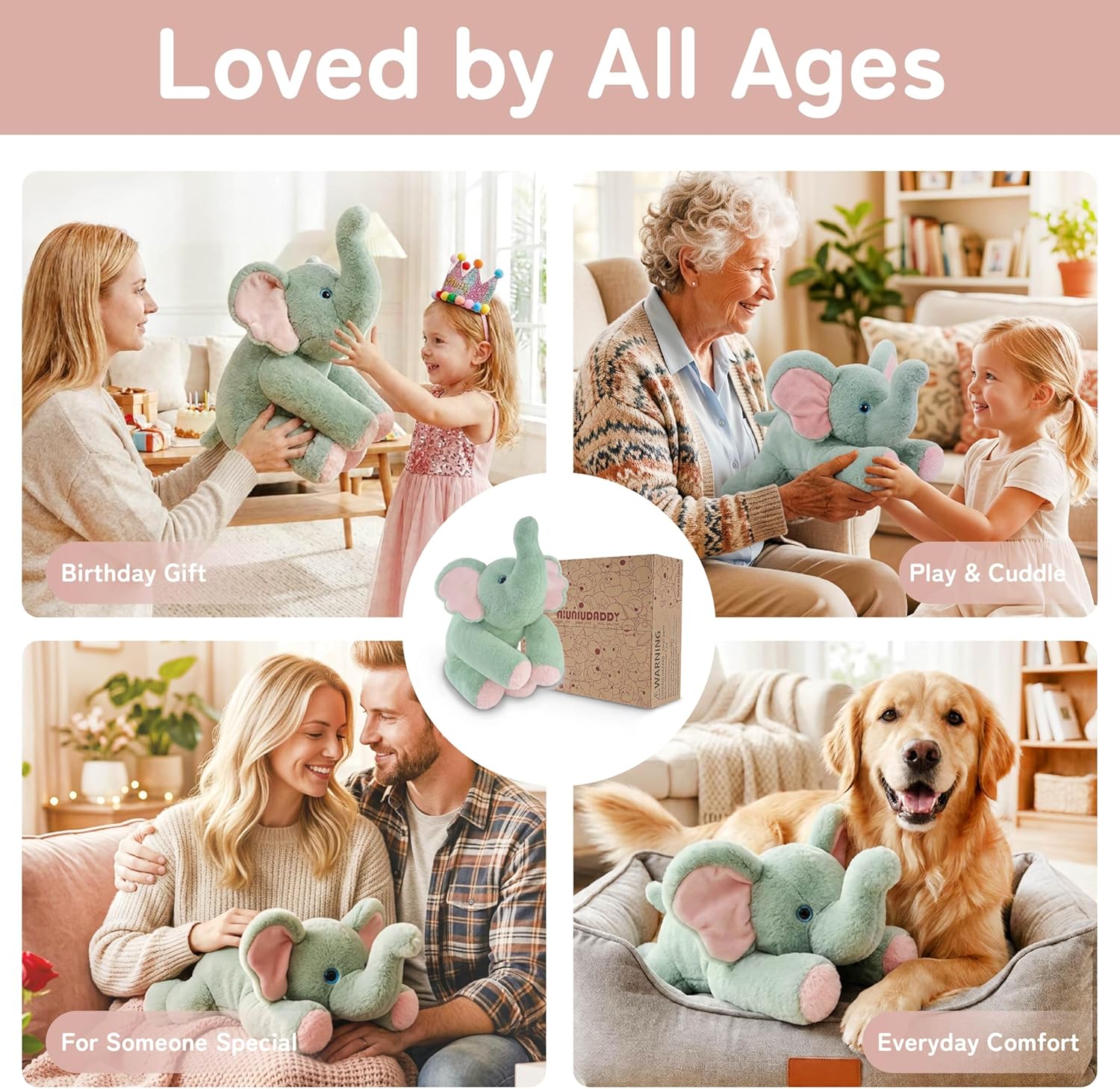 Niuniu Daddy 20" 3.3lb Elephant Weighted Stuffed Animal forKids and Adults, Soft Sensory Plush Body Pillow for Calming Support, Large Animal Toy for Everyday Comfort