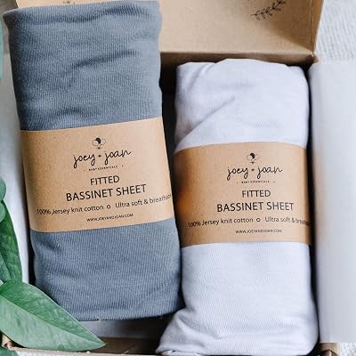 Joey + Joan Bassinet Fitted Sheets for Nestig Mini Crib, Graco Travel Lite Crib & Bassinets, Guava Bassinet 20x30 Inch – 100% Jersey Cotton Fitted Sheets – Light + Dark Grey – 2 Pack
