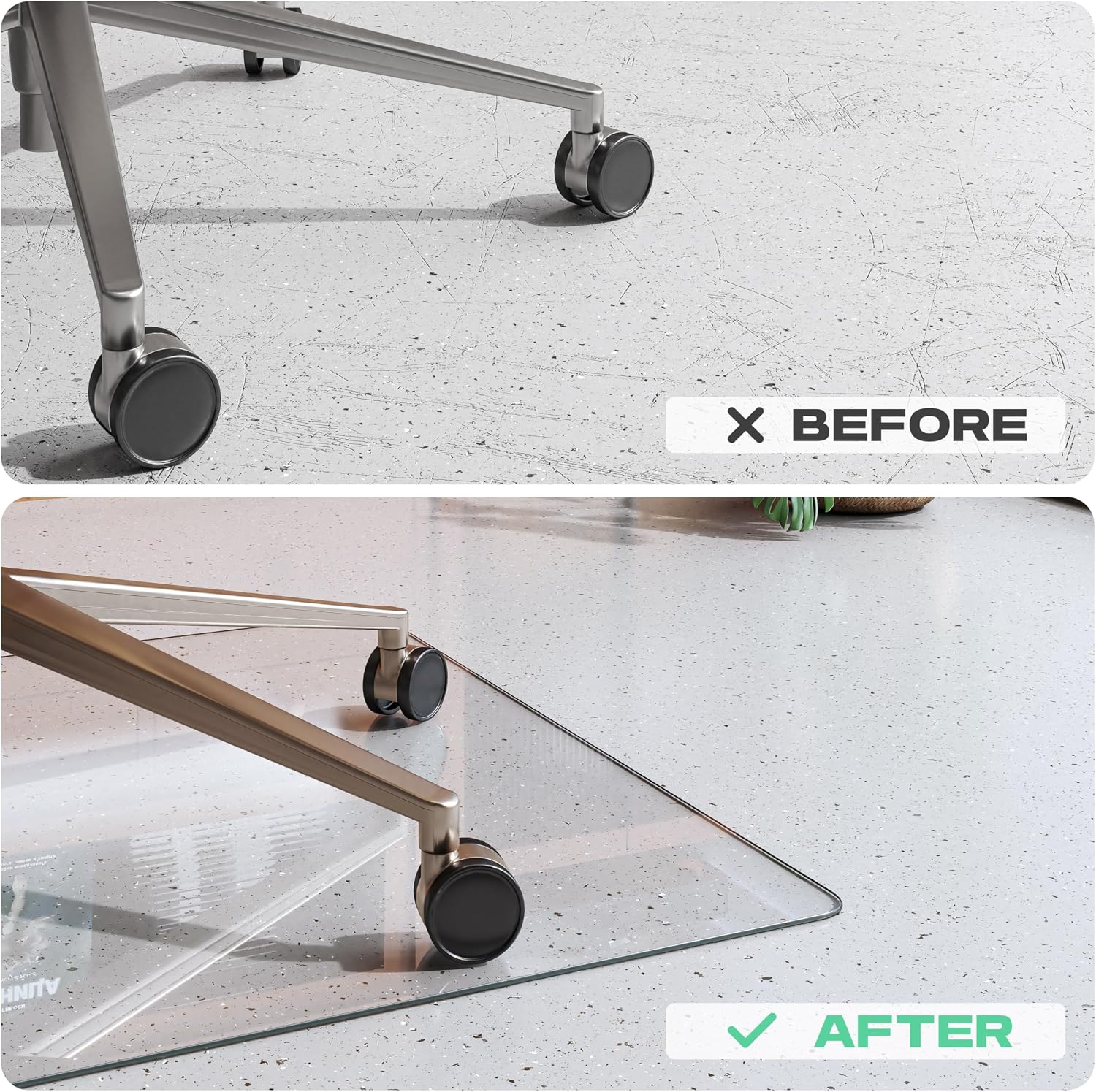 Tempered Glass Chair Mat, 60" x 48" Heavy Duty Chair Mat Round Corner with Polished Edge, Clear Office Chair Mat for Office Home Hard Floor Carpeted, Transparent, Glides Smoothly, Easy Clean