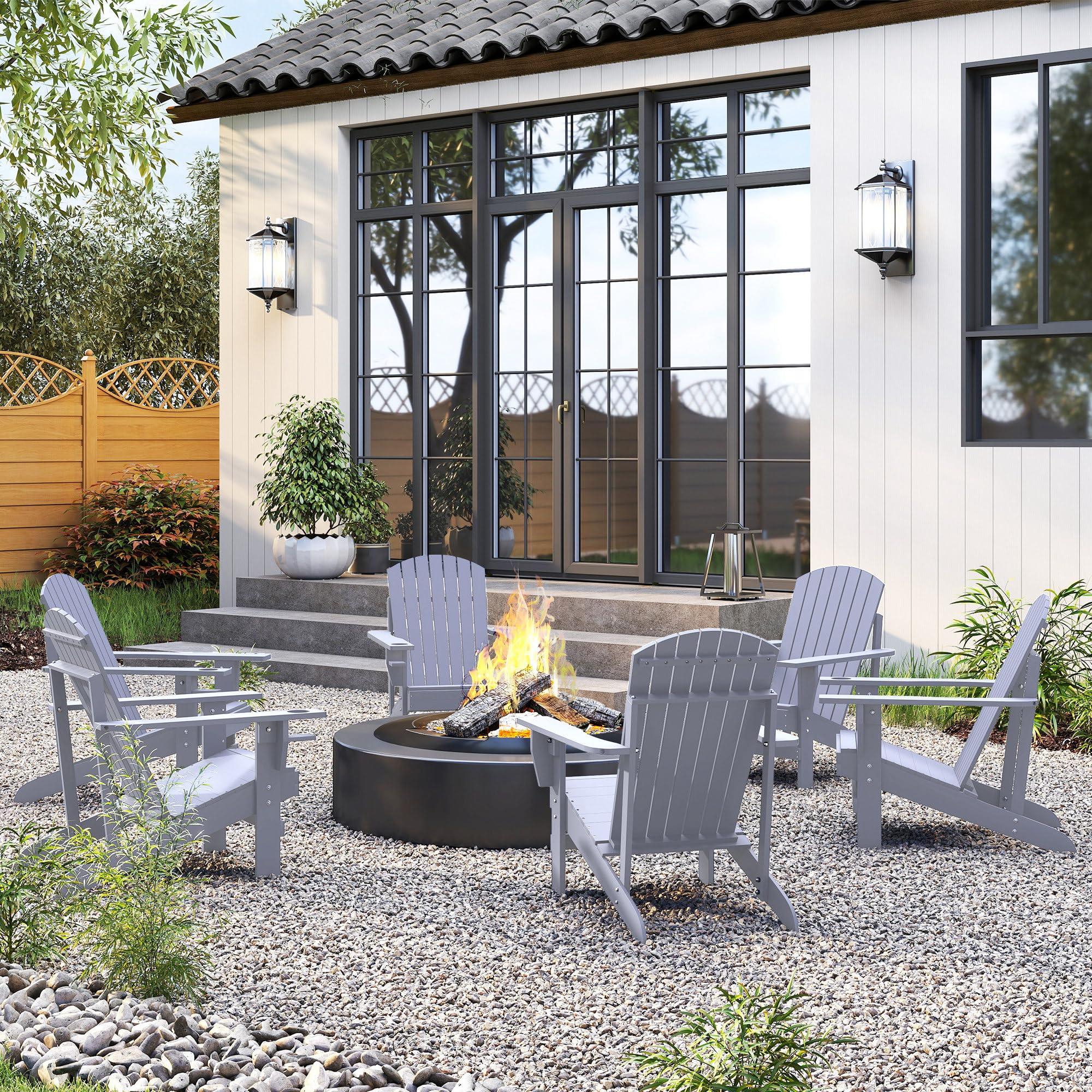 Outsunny Fauteuil de Jardin Adirondack Grand Confort Porte-gobelet intégré Bois de Sapin traité Peint Gris
