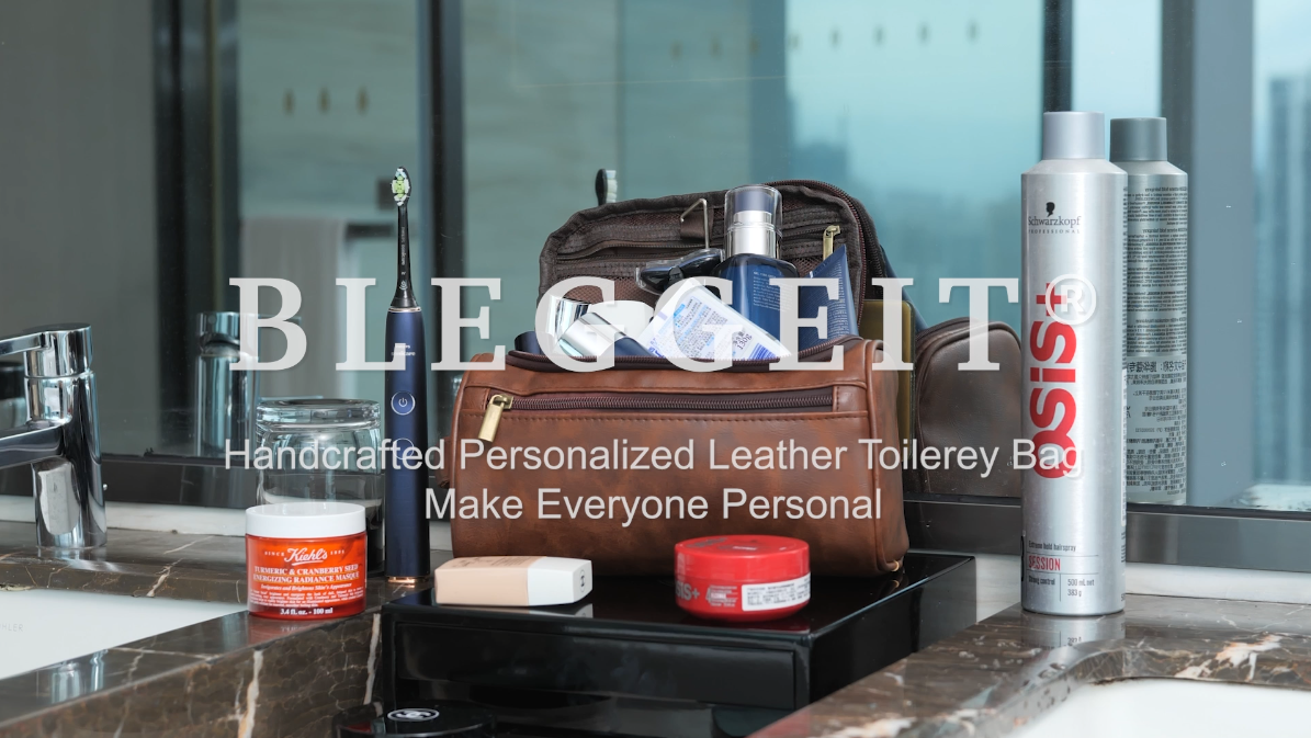 Trousse De Toilette Homme Personnalisée - Cuir Synthétique, Initiale Gravée, Double Compartiment - Cadeau Noël Ou Anniversaire