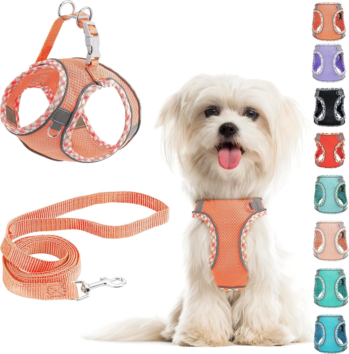 Reflective Step-in Dog Harness For Small Breeds - Adjustable 9-14", Pink (Matching Collar & Lead Available)