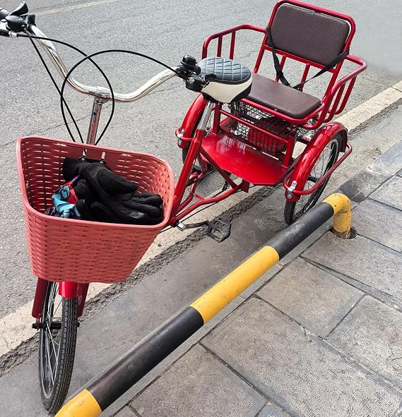 Tricycle Rickshaw for Adult,Mobility Tricycle with Pedals,3 Wheels Bicycle,Hydraulic Front Fork,Back seat with Belt and Shock Absorber Springs,Tandem Trike,Cruiser Bike