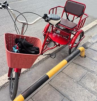 Tricycle Rickshaw for Adult,Mobility Tricycle with Pedals,3 Wheels Bicycle,Hydraulic Front Fork,Back seat with Belt and Shock Absorber Springs,Tandem Trike,Cruiser Bike