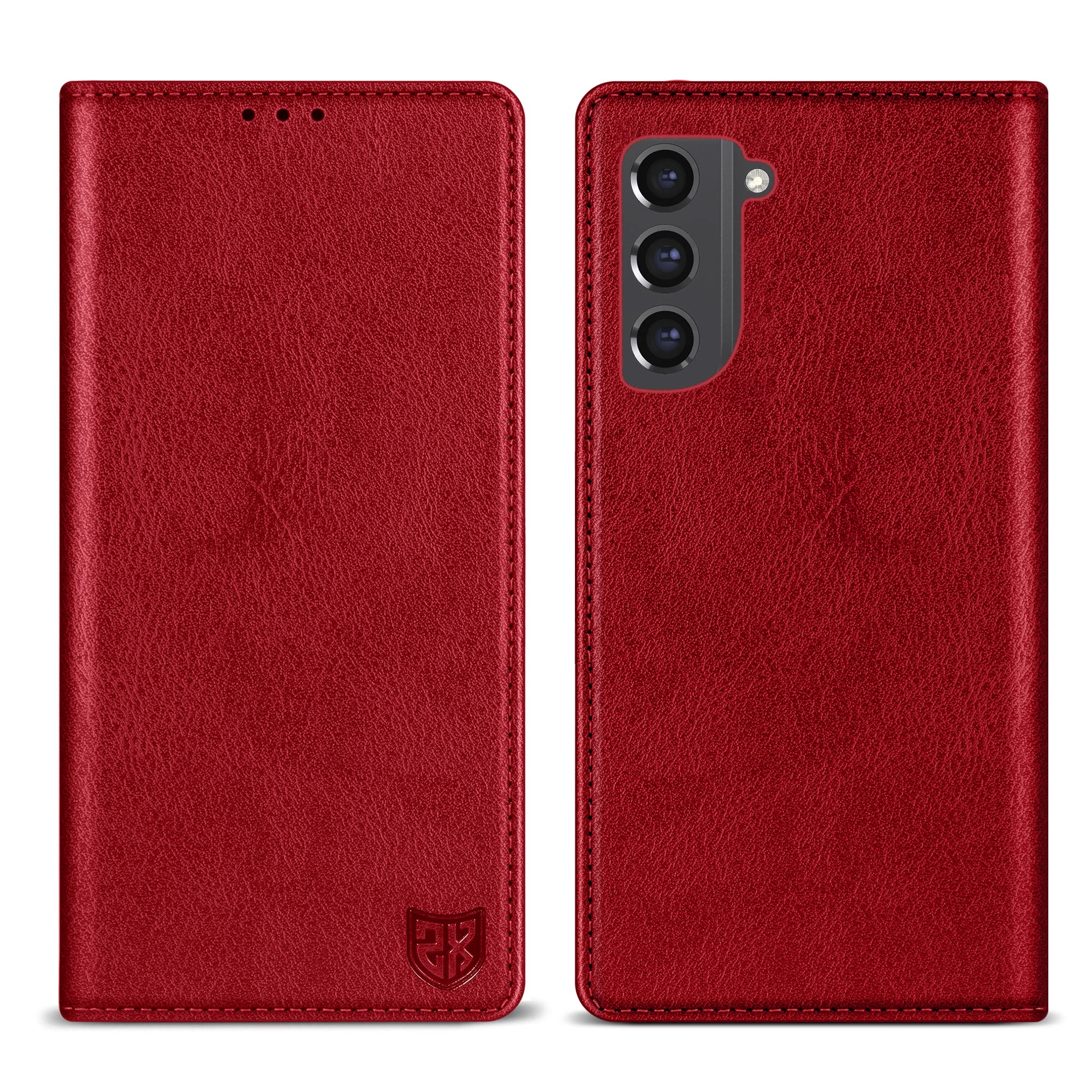 ZZXX for Galaxy S21 FE Wallet Case Strong Magnetic 6.4 inch,Red