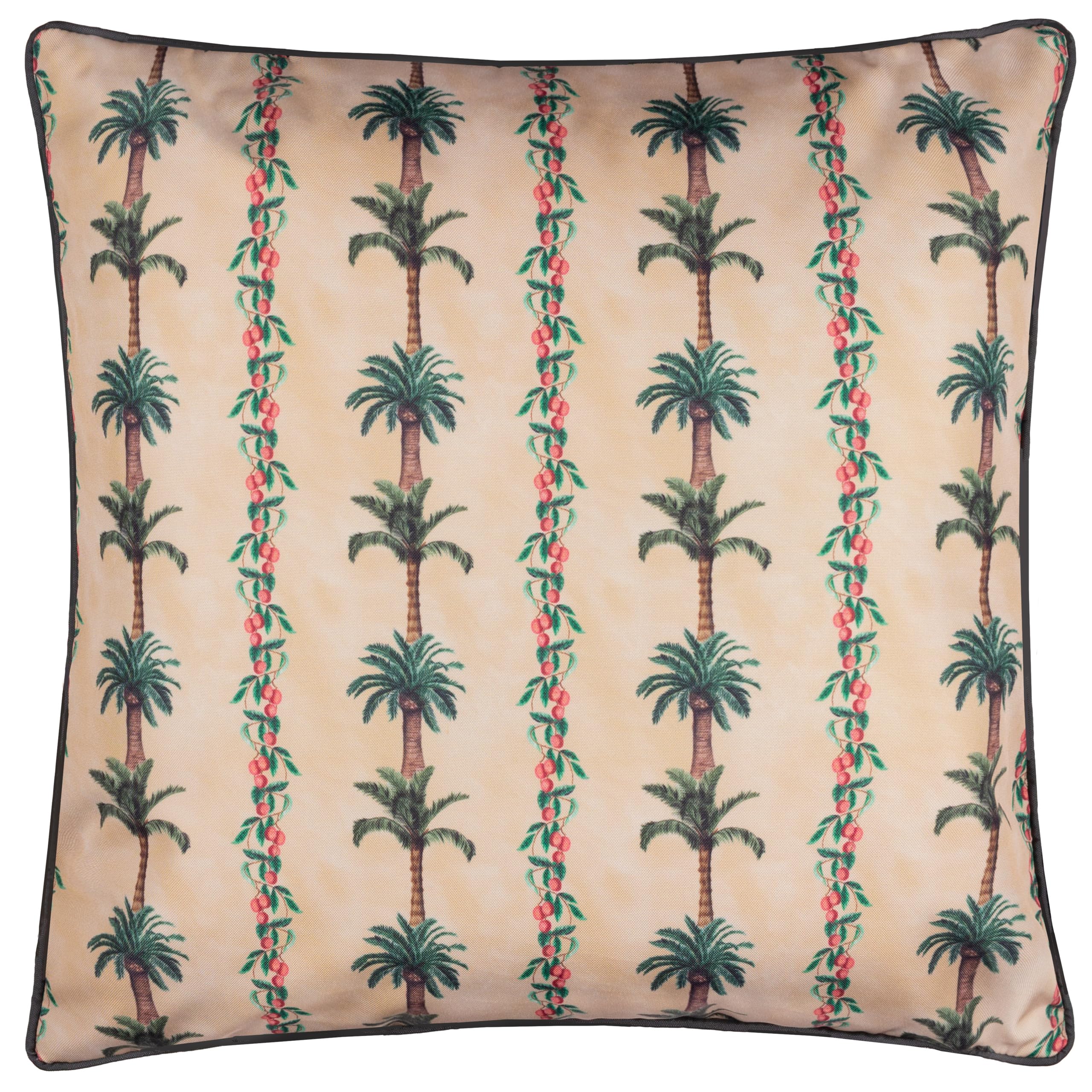 Wylder Monkey Palm Stripe Cushion Cover – Reversible Water Resistant Tropical Linear Piped Edge Outdoor Decorative Case (Papyrus - 45x45cm)