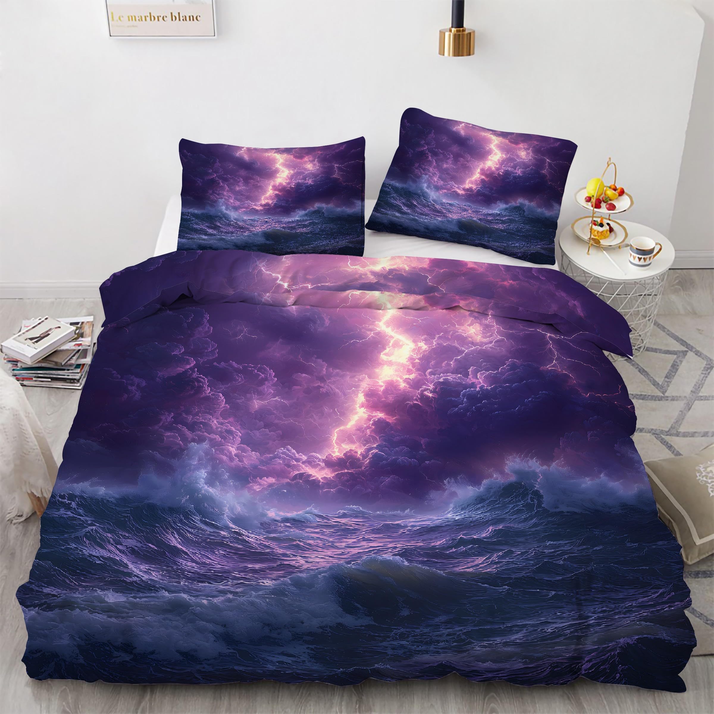 Housse de couette 220x240 Flots avec ses deux taies d'oreiller microfibre