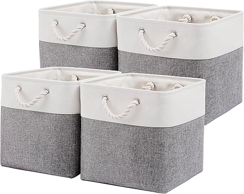 Miniatura 9 de Contenedores de almacenamiento de cubos de 12 x 12 pulgadas, paquete de 6 cubos de almacenamiento plegables grandes de tela con cuerdas, cubos de