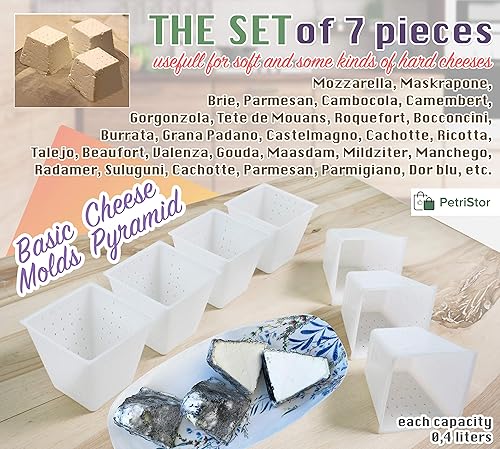Miniatura 7 de Molde de queso pequeño pirámide de 7 piezas de 0.45 cuartos de galón – Molde de queso suave para hacer queso – Suministros caseros para hacer queso