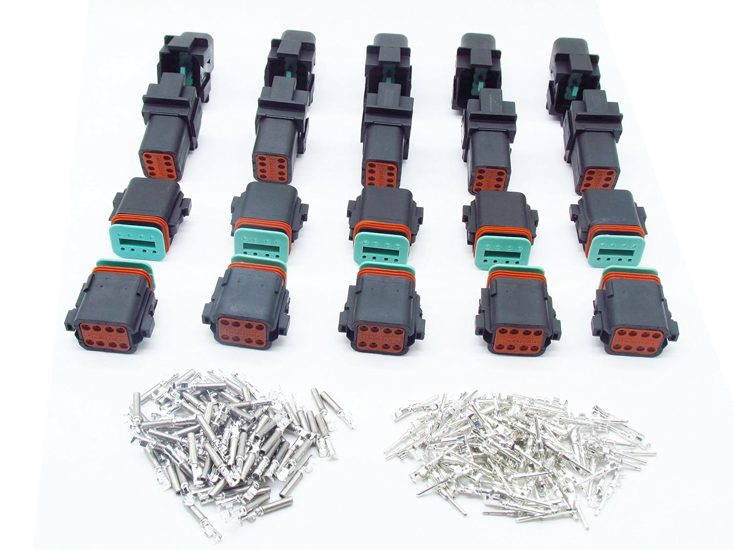 10Sets DT Connector kit Waterproof Sealed Electrical Plug housing Wire Connector 16-22AWG DT04-8P DT06-8S (8P,Black)
