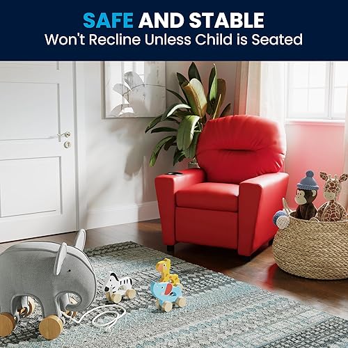 Miniatura 35 de Flash Furniture Chandler LeatherSoft - Silla reclinable para niños con portavasos y reclinable de seguridad, silla reclinable contemporánea para