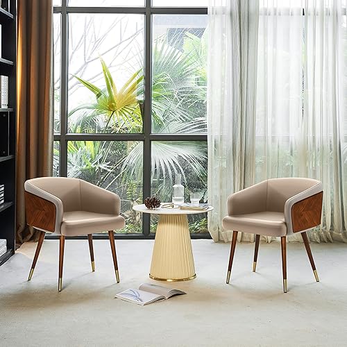 Miniatura 4 de ARTPLAN Uphoolsted - Silla de comedor moderna de mediados de siglo, piel sintética con nogal, silla con brazo acentuado, silla de estar con pies de