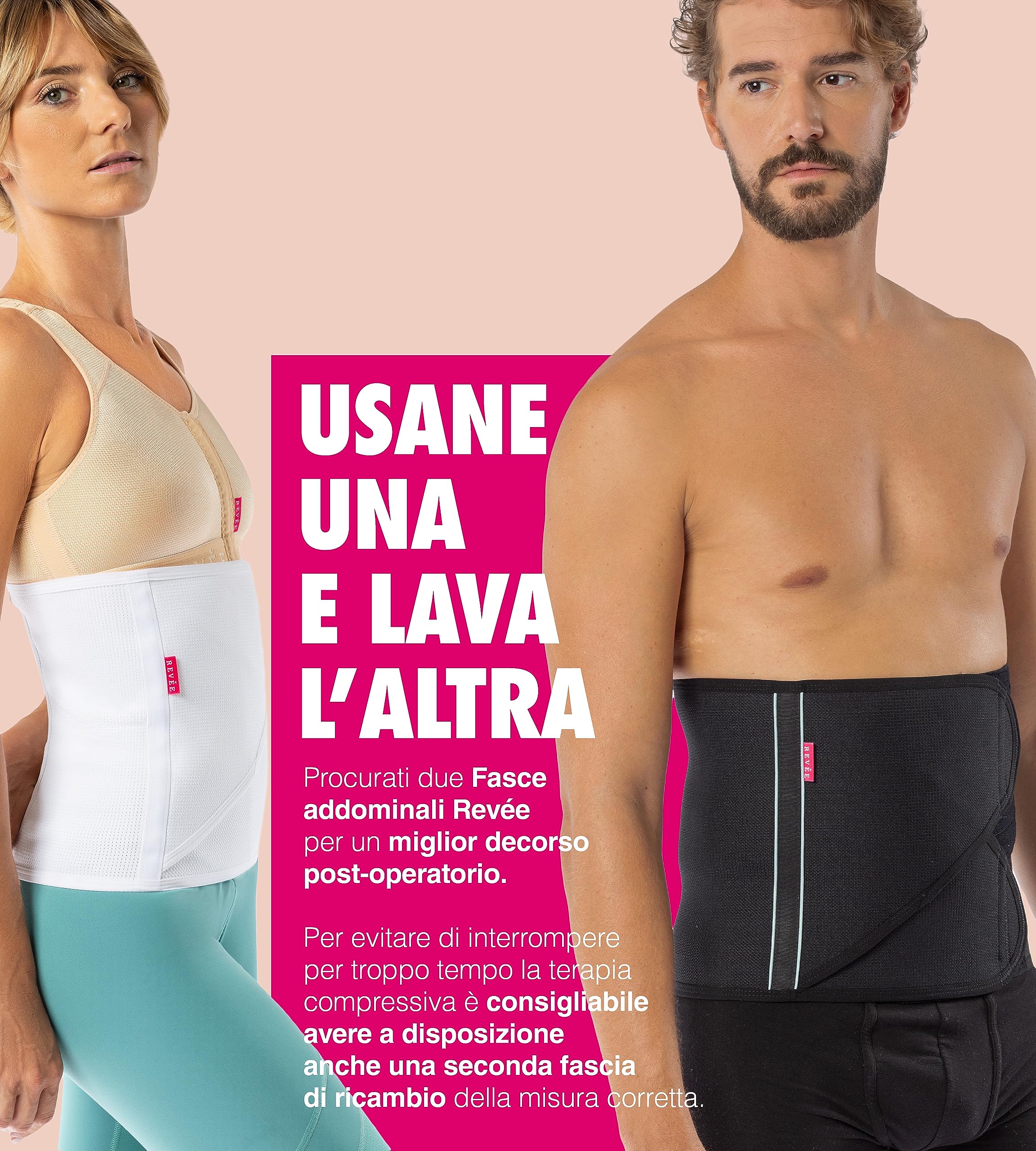 REVÉE Fascia Addominale Post-Operatoria h26 cm - Binder per Terapia Post-Addominoplastica, Lipoaspirazione, Ernia Addominale, Ernia Ombelicale, Parto Cesareo, Fascia Compressiva Unisex (Bianco, XXL)