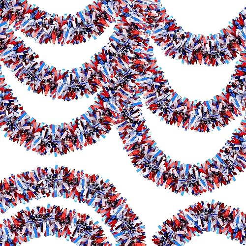 50FT Red White and Blue Tinsel Garland 4th of July