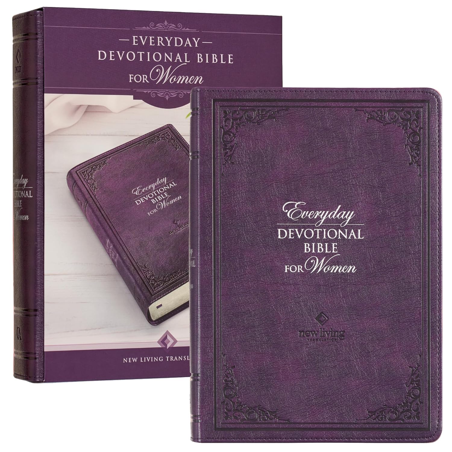 NLT Holy Bible Everyday Devotional Bible for Women New Living Translation, Vegan Leather, Purple Debossed, Flexible Daily Bible Reading Plan Options (NLT Devotional Bible for Women)