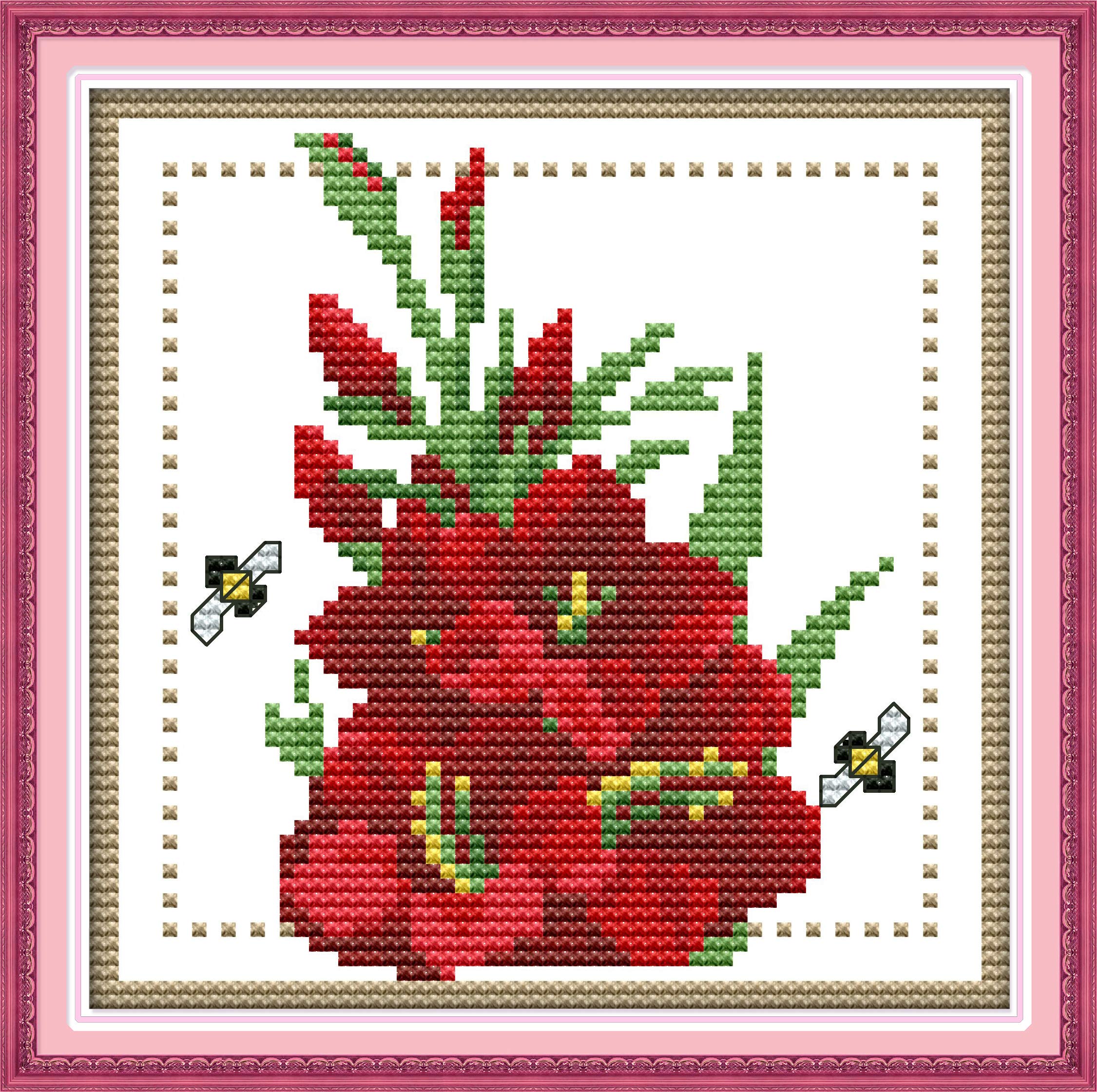 Own4b August Cross Stitch Kits Stamped, Twelve Months Flower- Printed Pattern 11Ct 8.3X8.3 Inch Diy Embroidery Kit