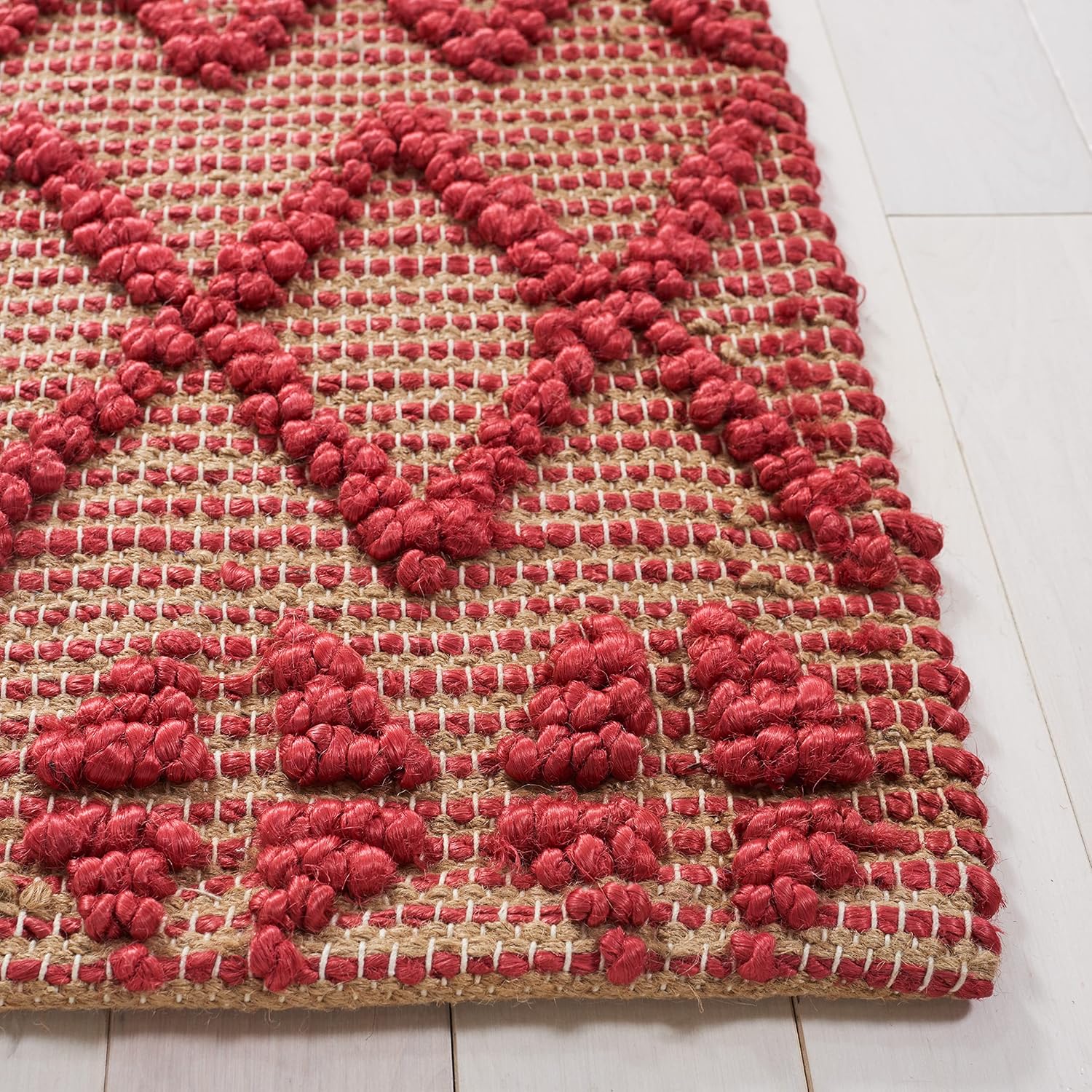 SAFAVIEH Natural Fiber Collection Runner Rug - 2'3" x 8', Red & Natural, Handmade Rustic Farmhouse Jute, Ideal for High Traffic Areas in Living Room, Bedroom (NF219Q)