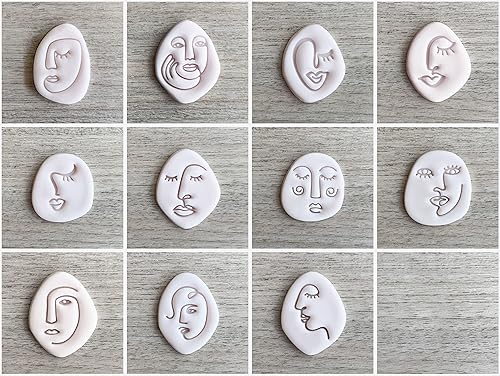 Miniatura 1 de Abstract Face Embossers Set of 11, Stamp For Fondant, Polymer Clay, Cookies, Ceramics, Soap and dough