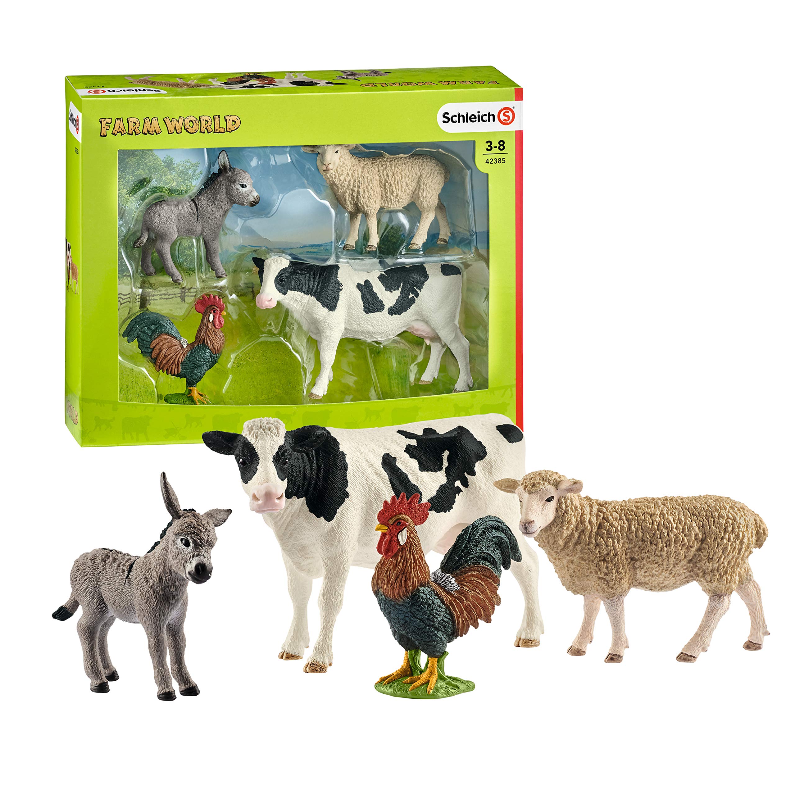 Buy Schleich Farm Animals 4Piece Set for Toddlers and Kids Ages 3+ with Donkey, Cow, Rooster