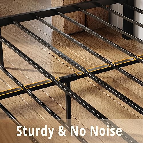 Miniatura 8 de LIKIMIO Marco de cama Queen cabecero industrial alto de 512 pulgadas marco de cama de plataforma Queen con soporte de metal fuerte sólido y estable