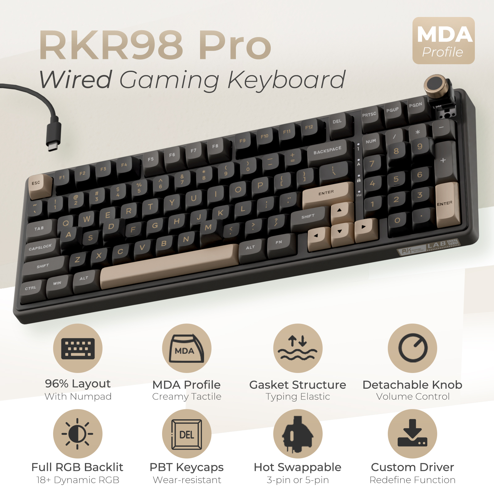 Amazon.com: RK ROYAL KLUDGE R98 Pro Wired Mechanical Keyboard, 96
