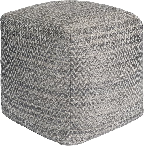 Pasargad Home Galaxy Zig-Zag Design - Puf de seda y lana, color gris, 18 pulgadas de ancho x 18 pulgadas de largo x 18 pulgadas de alto