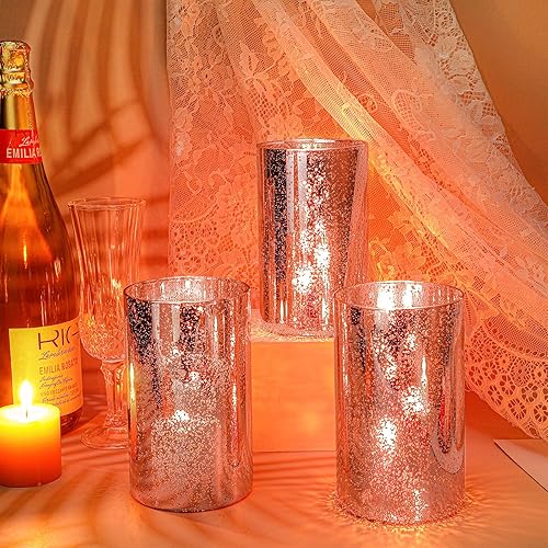 Miniatura 3 de 12 jarrones de cristal brillantes para centros de mesa de flores, florero de flores moteadas de 6 x 3.5 pulgadas, portavelas votivas para centros de